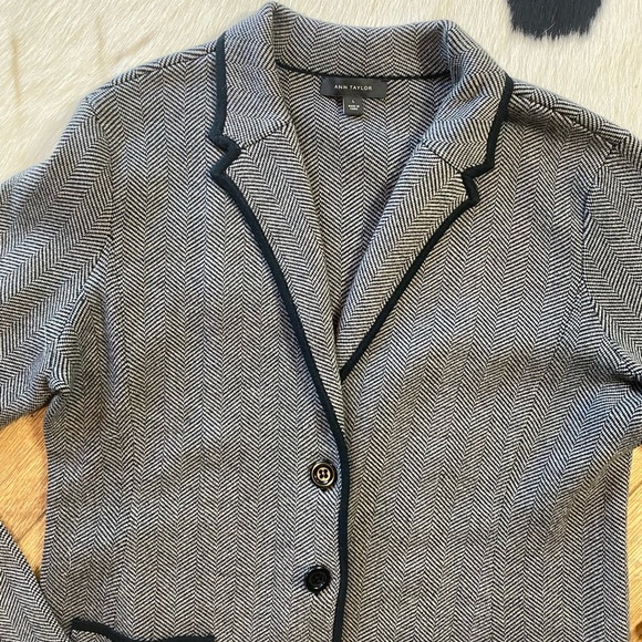 Ann Taylor Luxe Herringbone knit Sweater Blazer wool blend - Picture 5 of 9